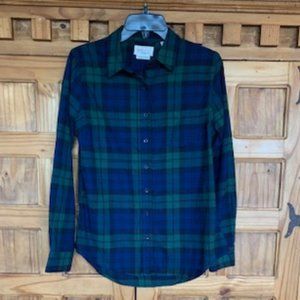Weatherproof Vintage Comfort Stretch Sz S Flannel Shirt  Blue & Green Plaid